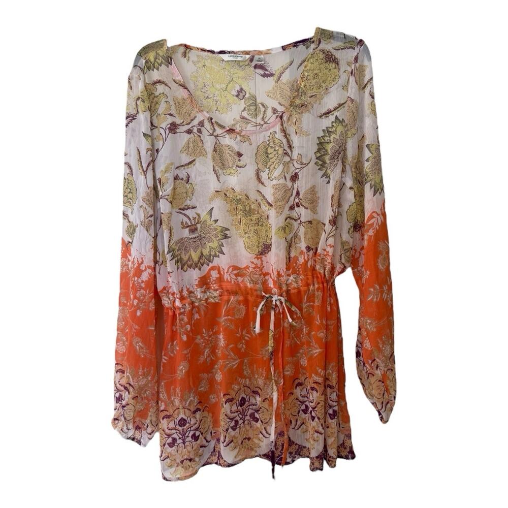 Paisley Flowy Romantic Boho 3/4 Sleeve Womens Blouse Spring Tunic Sz XL EUC